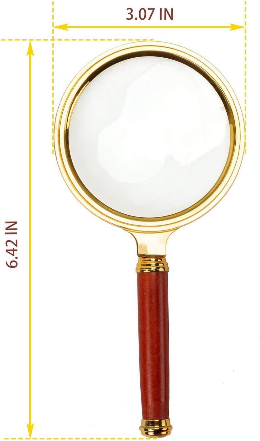 BASUNE 10X Handheld Magnifier, Reading Magnifier Loupe Glasses 10X with Rosewood Handle for Book and Newspaper Reading, Insect and Hobby Observation