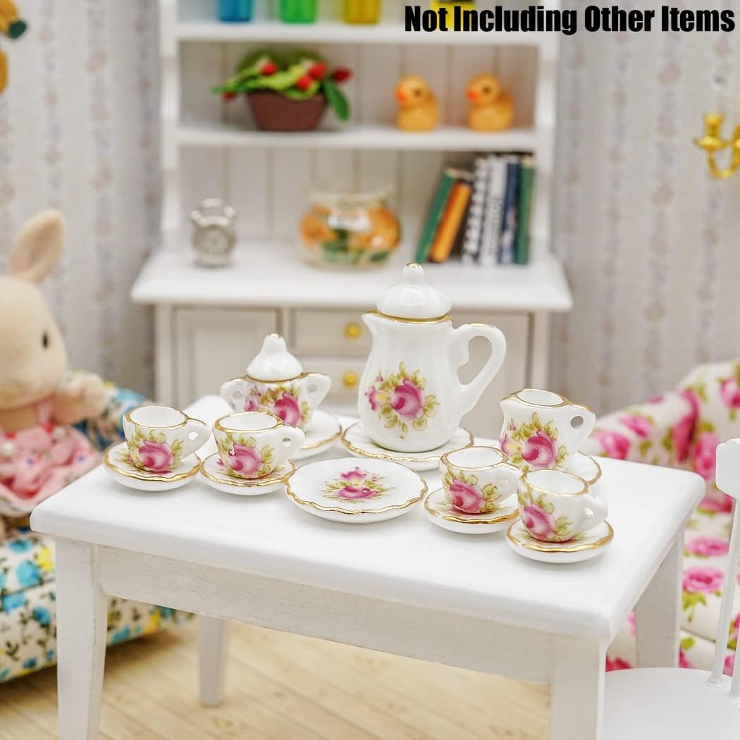 Odoria 1/12 Miniature Porcelain Tea Set 15Pcs Dollhouse Decoration Accessories, Grapes