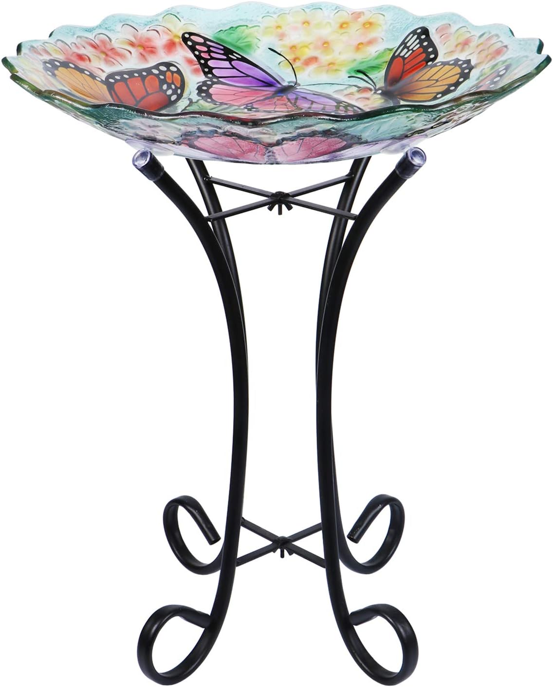 VCUTEKA Glass Bird Bath Outdoor with Metal Stand, Bird Feeder Garden Decor