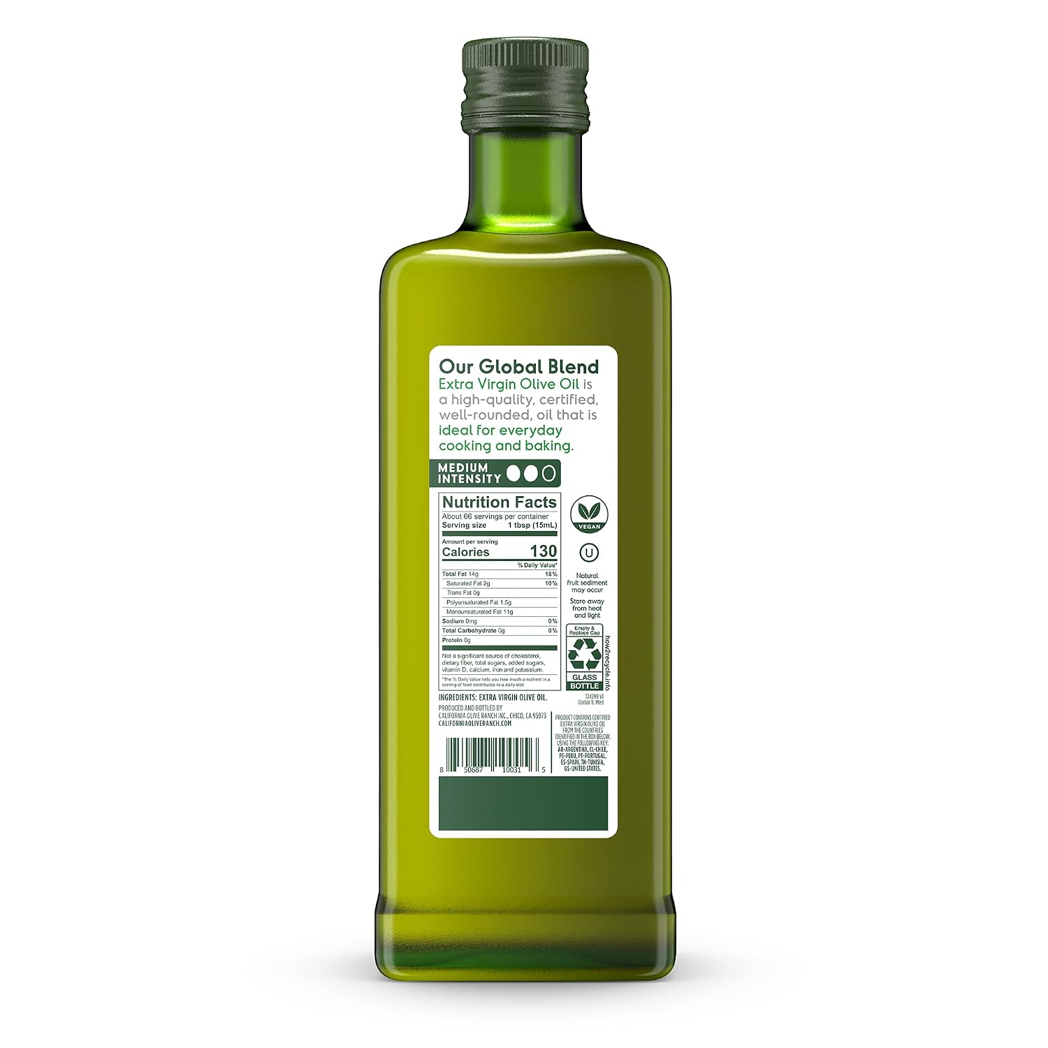 California Olive Ranch, Global Blend Medium Extra Virgin Olive Oil, 1L (Pack of 1)