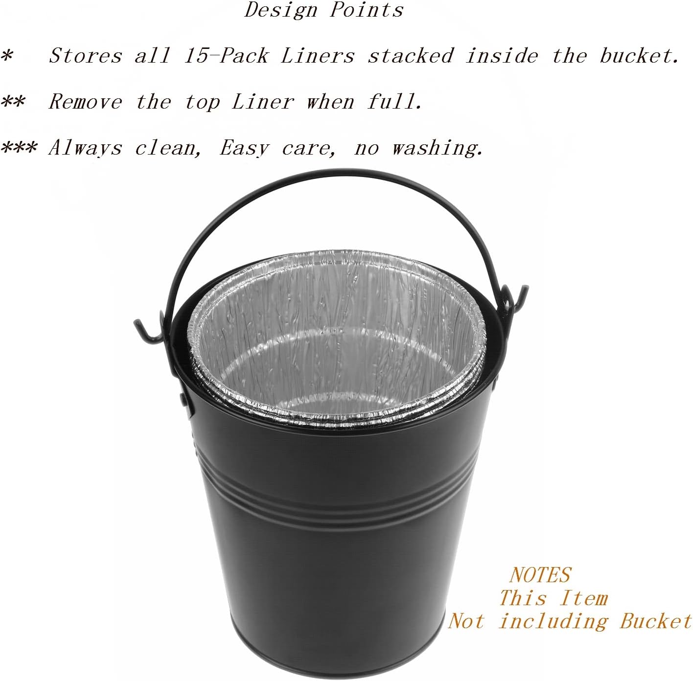 15-Pack Liners & Replacement Traeger HDW152 Drip Grease Bucket for Traeger 20/22/34, Pit Boss, etc Pellets Smoke (Black 15)
