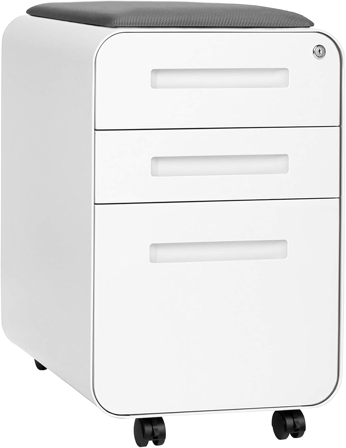 Laura Davidson Furniture STOCKPILE Curve Seated 3-Drawer Mobile File Cabinet with Removable Magnetic Cushion Seat - Metal Filing Cabinet