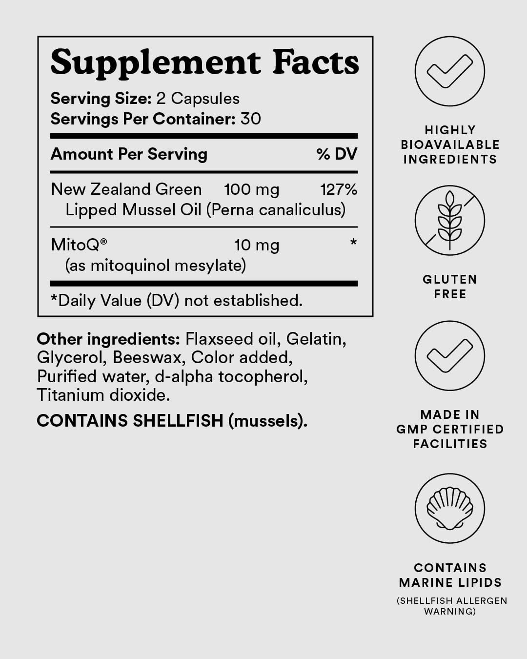 MitoQ +Joint Advanced CoQ10 Antioxidant Supplement - Contains Mitoquinol Mesylate & Green Lipped Mussel Omega Oil Extract - Supports Healthy Joint