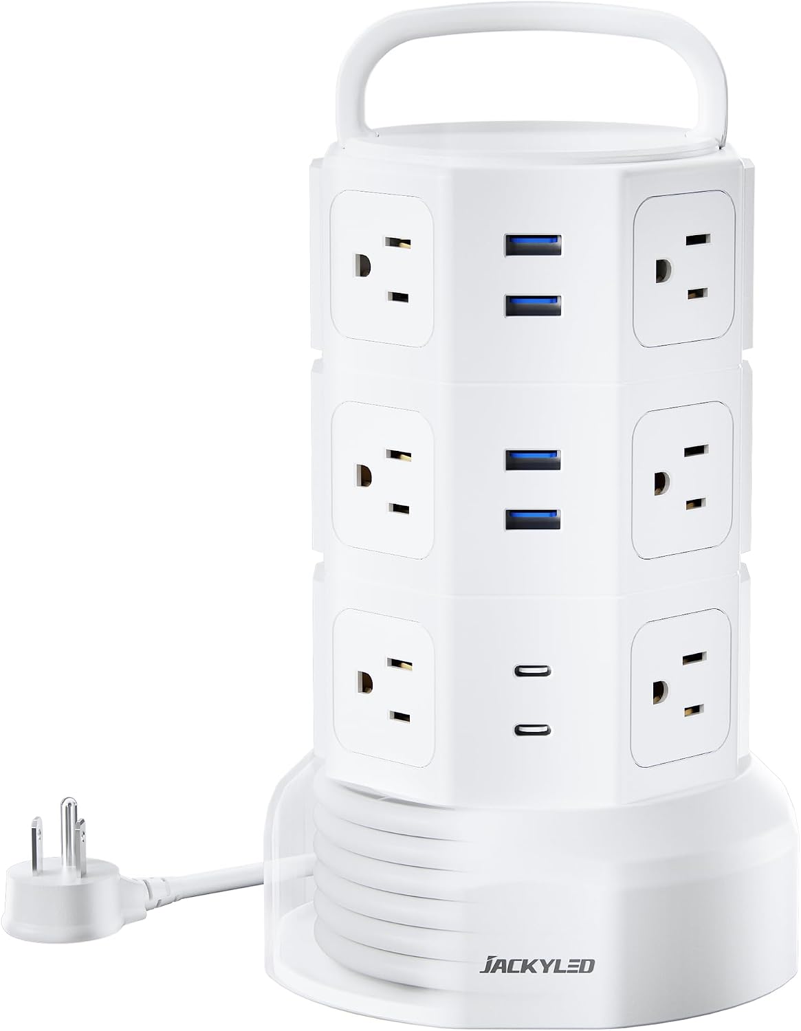 JACKYLED Power Strip Tower Surge Protector, 12 AC 6 USB (2 USB C), 1050J