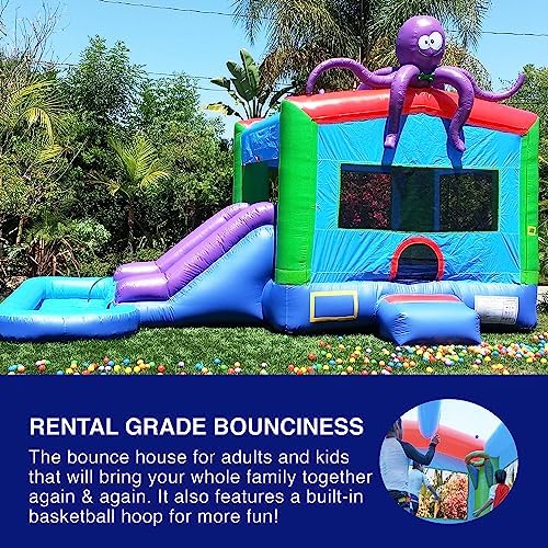 JumpOrange 25x13ft Octopus Commercial 15oz PVC Bouncer Slide Combo with Pool
