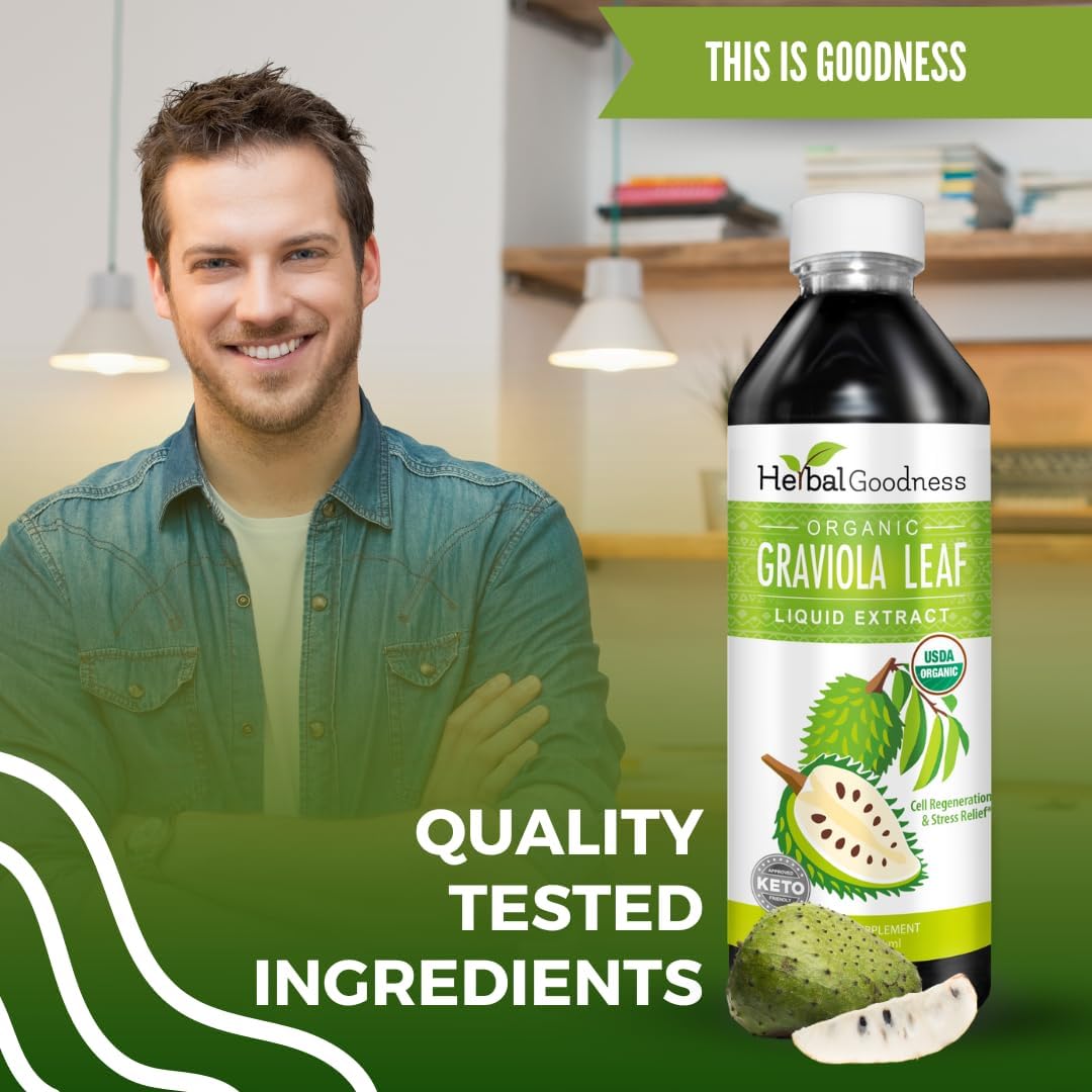 Herbal Goodness Soursop Graviola Liquid Drops Extract, Bitters 12Fl Oz | 15X Strength Organic Guanábana Hoja, Soursop Leaves Extract for Gut Health, Cell & Immune Support, Vegan, Non-GMO