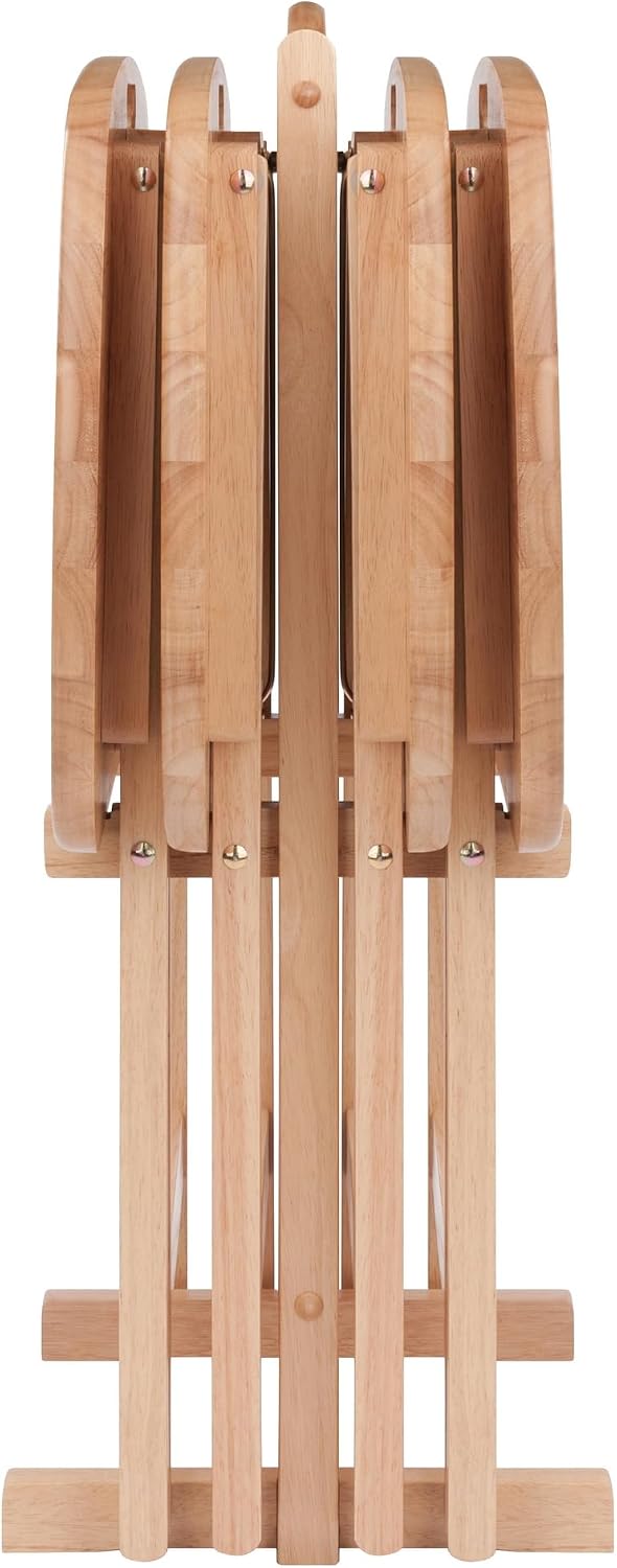Winsome Lucca Set of 4 Foldable Snack Tables with Storage Rack, Walnut, 26" | Easy to Store Portable Fold Up Table Set for Kitchen, Living Room TV Dining, Crafts, Puzzles, Work From Home