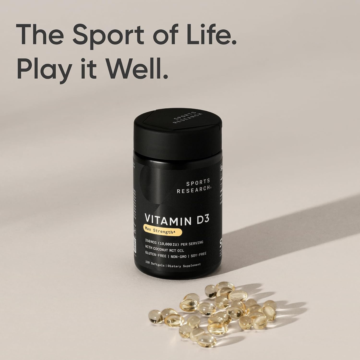 Sports Research® Vitamin D3 5000iu/125mcg with Coconut Oil, 360 Softgels | Extra Strength Vitamin D Supplement | Immune, Bone, Mood Support | Non-GMO, Soy Free - 360 Servings