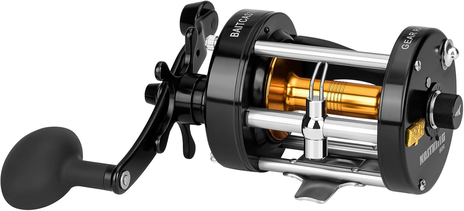 KastKing Rover Round Baitcasting Fishing Reels, Perfect Reel for Catfish | Max Drag: 30 lb, 4+1 BB, 22.8 oz, Reinforced Metal Body, Carbon Fiber Drag System, Oversized Non-Slip TPE Grips