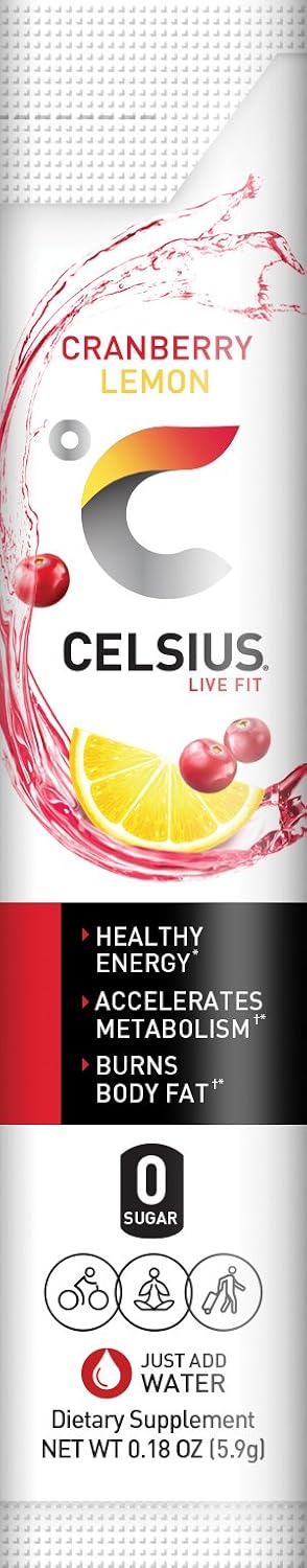 CELSIUS On-The-Go Powder Stick, Combo Pack of Dragonfruit Lime and Cranberry Lemon, 28 Piece Assortment