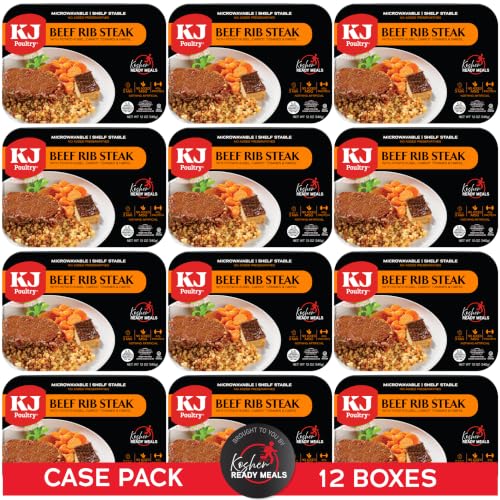 KJ Poultry Kosher Ready Meals - Beef Rib Steak & Kugel, MRE Meat Meals Ready to Eat, Shabbos Food (1 Pack) Prepared Entree Fully Cooked, Shelf Stable Microwave Dinner Travel Military Camping Survival
