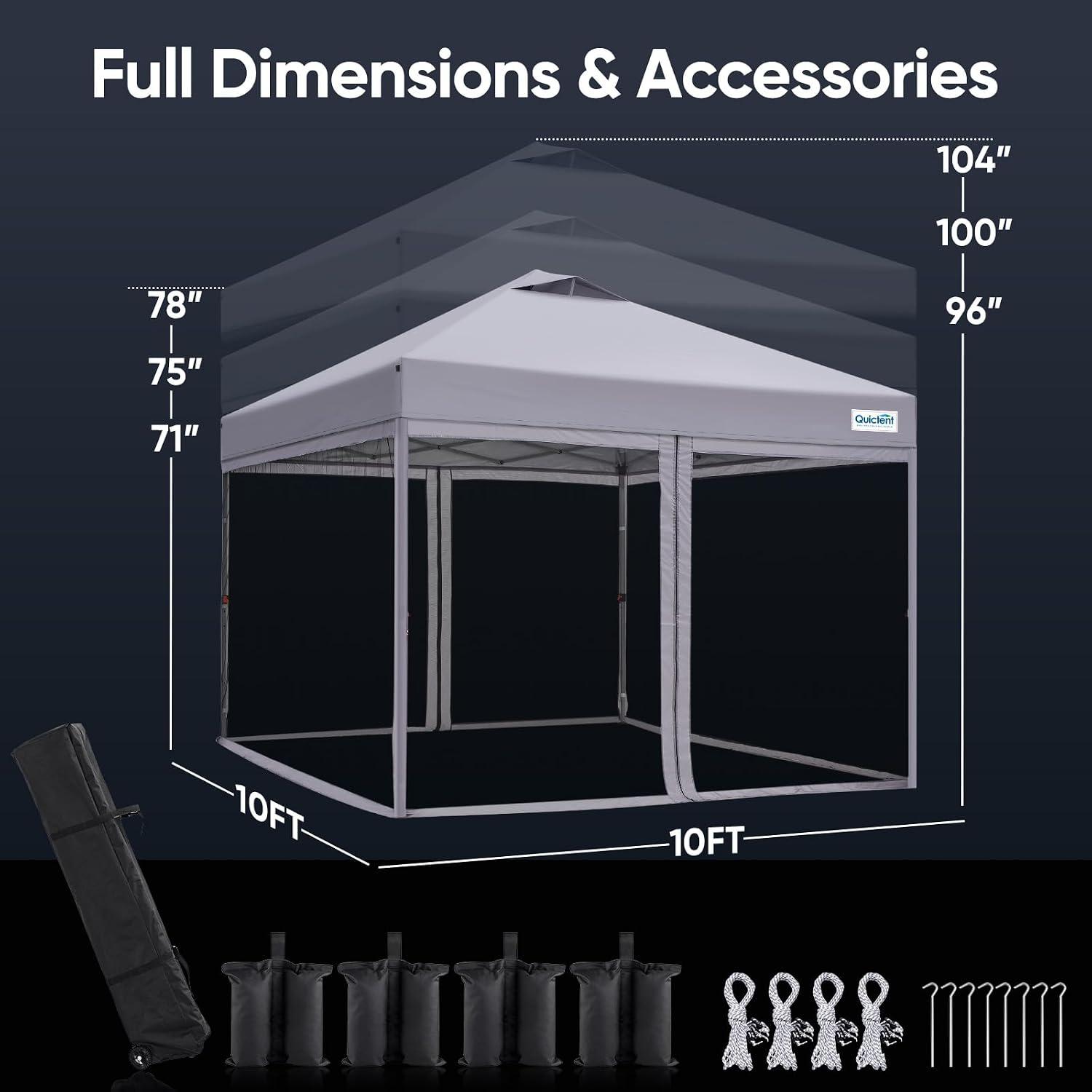 Quictent 10'x10' Pop up Screened Canopy Tent with Mosquito Netting | Portable Easy up Outdoor Screen House Shelter for Patio, Camping and Picnic, Includes Wheeled Carry Bag