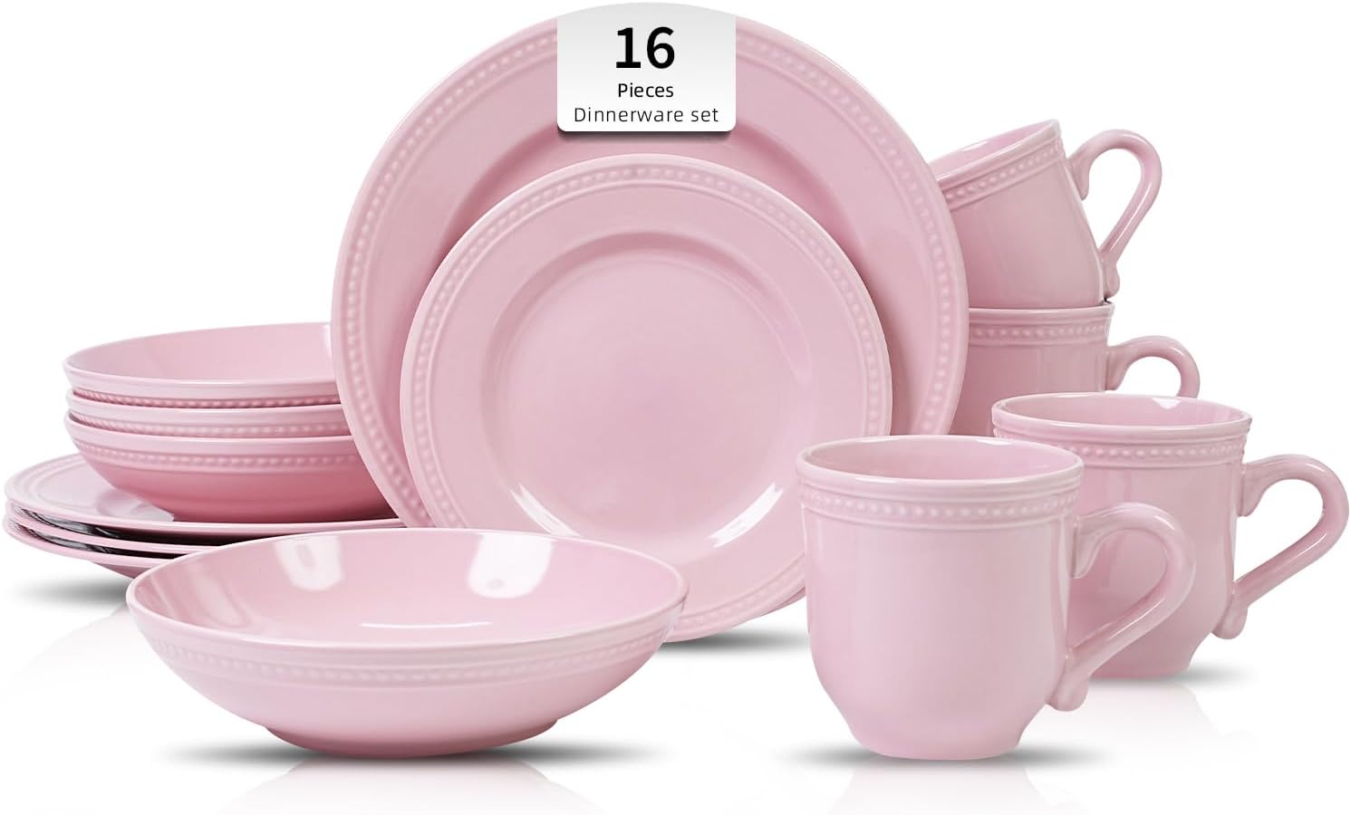 HomeVSS 20-Piece Pearl Dots Stoneware Dinnerware Set, Pink, Service for 4