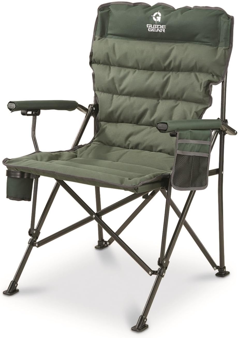 Guide Gear Oversized XL Comfort Padded Mammoth Camping Chair; Includes Carry Bag, Portable, Folding, Large Camp Lounge Chairs for Outdoor, Adults, Men and Women, Heavy-Duty 500-Pound Capacity Green