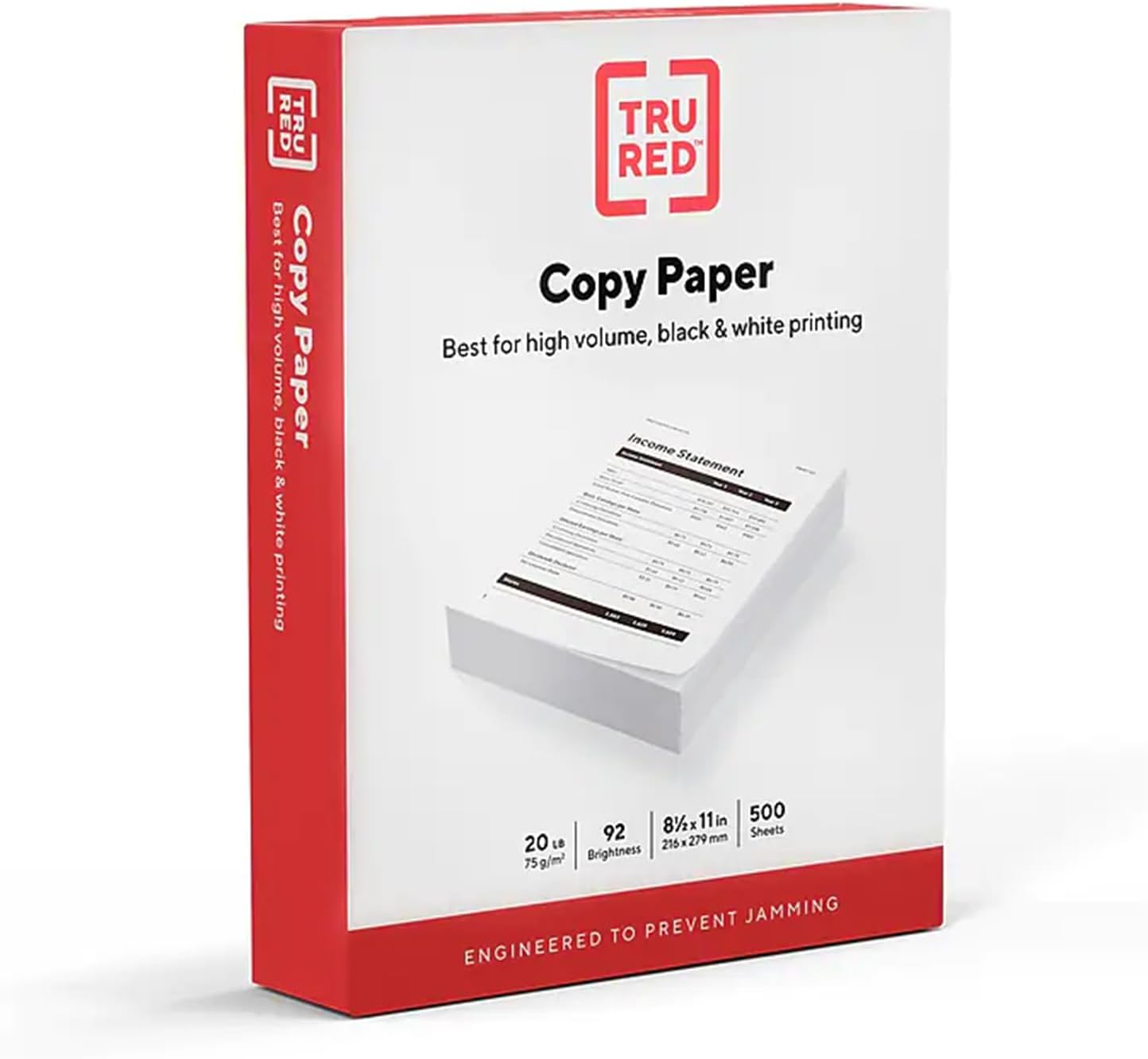Staples TRU RED Copy & Printer Paper, 8.5 x 11, 20 lb, 92 Bright, 5,000 Sheets/Carton, White Letter Size Paper for Office, School & Home