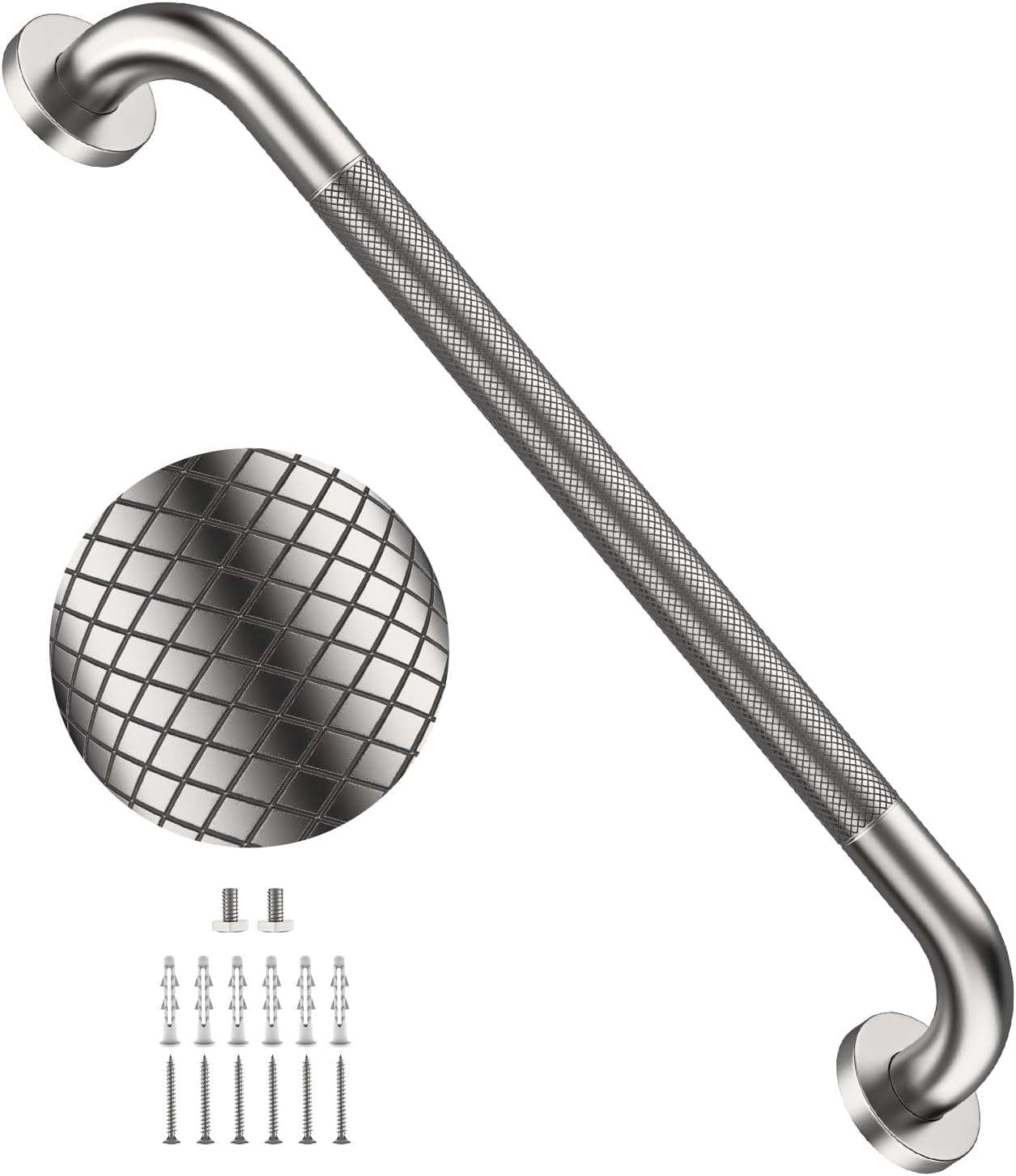 40 Inch Brushed Nickel Shower Grab Bar Anti-Slip Knurled Grip,Safety Handle | YuanDe 1.25" Diameter Stainless Steel Bathroom Grab Bars, Handicap Injury Elderly Senior Assist Support Shower Handle-2Packs