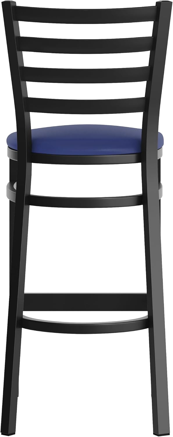Flash Furniture Hercules Series Ladder Back Metal Restaurant Barstool, Modern Upholstered Armless Bar Height Chair for Restaurants and Kitchens, Black | Vinyl Upholstery, Durable Construction, Commercial Use