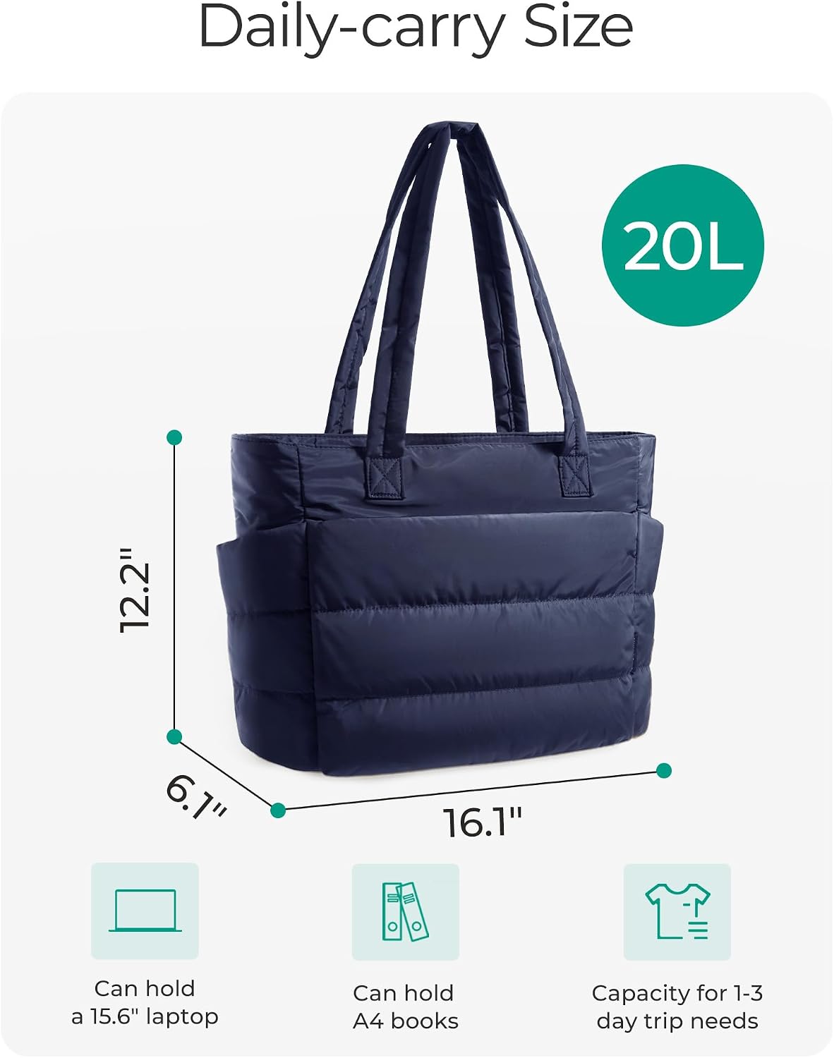BAGSMART Tote Bag for Women, Lightweight Puffy Tote Bag with Compartments Shoulder Bag Handbag for Travel, Work, Gym | Lightweight