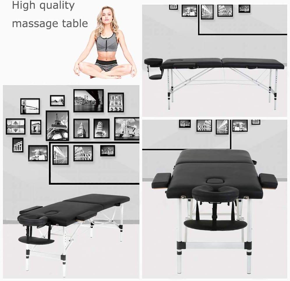 PayLessHere Massage Table Massage Bed Spa Bed 73 Inch Aluminium Massage Table W/Face Cradle Carry Case Height Adjustable 2 Fold Portable Facial