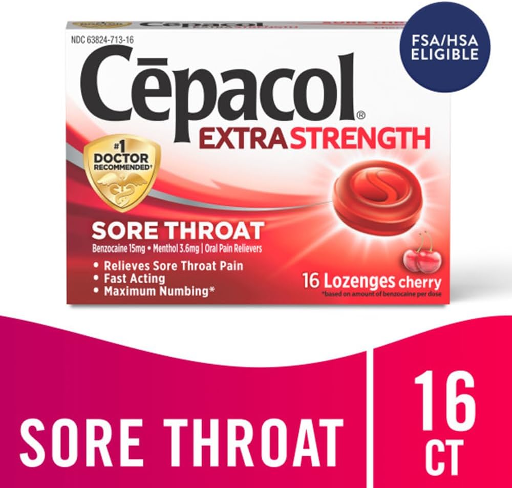 Cepacol Extra Strength Sore Throat & Cough Relief Lozenges, 16 Count, Mixed Berry Flavor, Maximum Numbing, Fast Acting Relieves Sore Throat Pain, and Quiets Cough (Pack of 4)