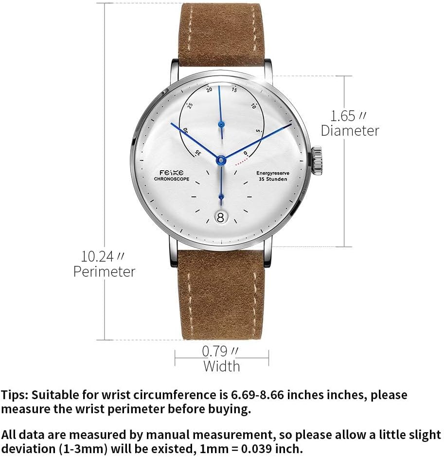FEICE Bauhaus Mechanical Watch Men's Analog Waterproof Automatic Casual Dress Watches with Domed Mirror Leather Bands Date -FM202