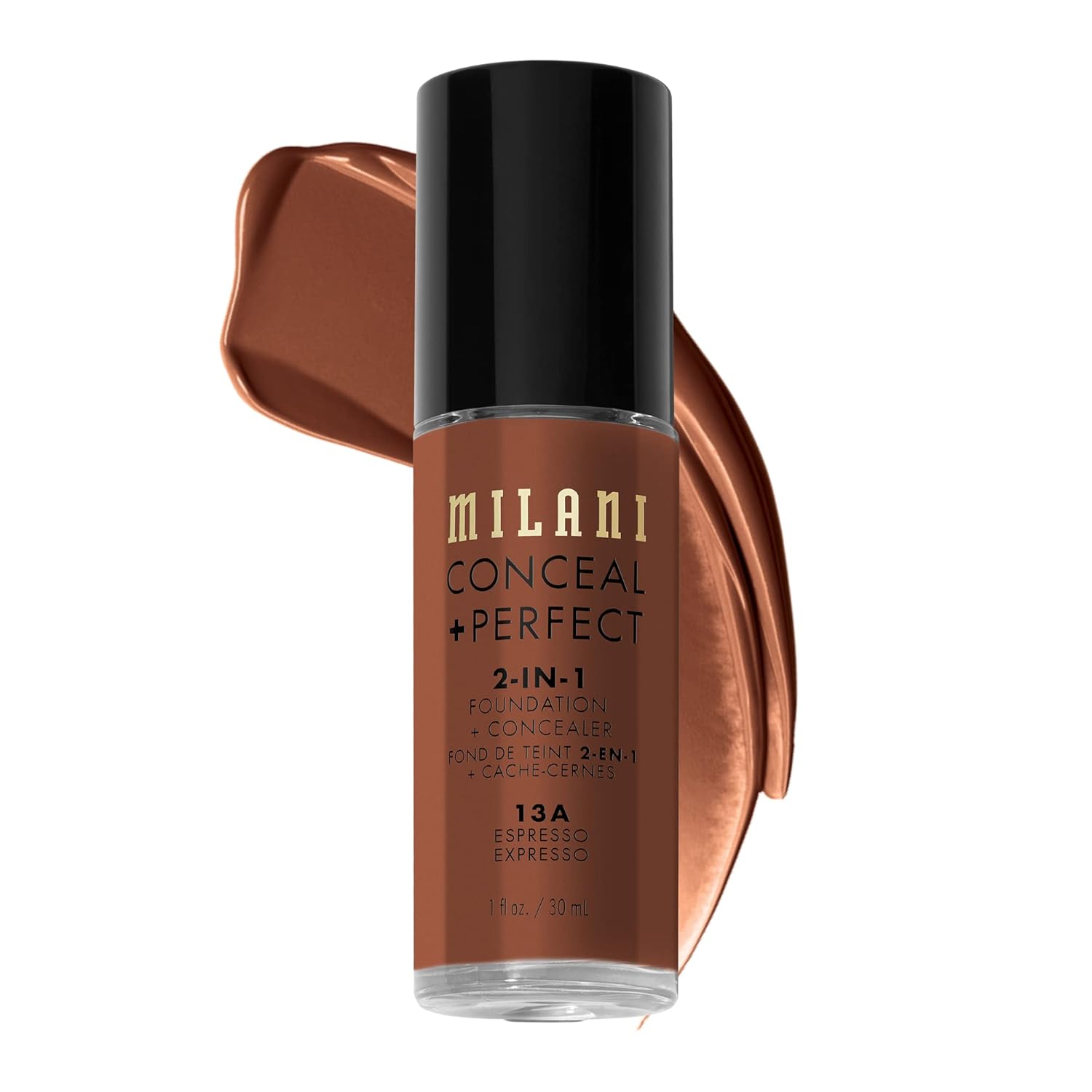 Milani Conceal + Perfect 2-in-1 Foundation + Concealer Makeup -13-Chestnut | Medium-To-Full Coverage, Natural-Matte Finish. Under Eye Corrector, Cover Redness & Imperfections. Waterproof & Sweat-Proof.