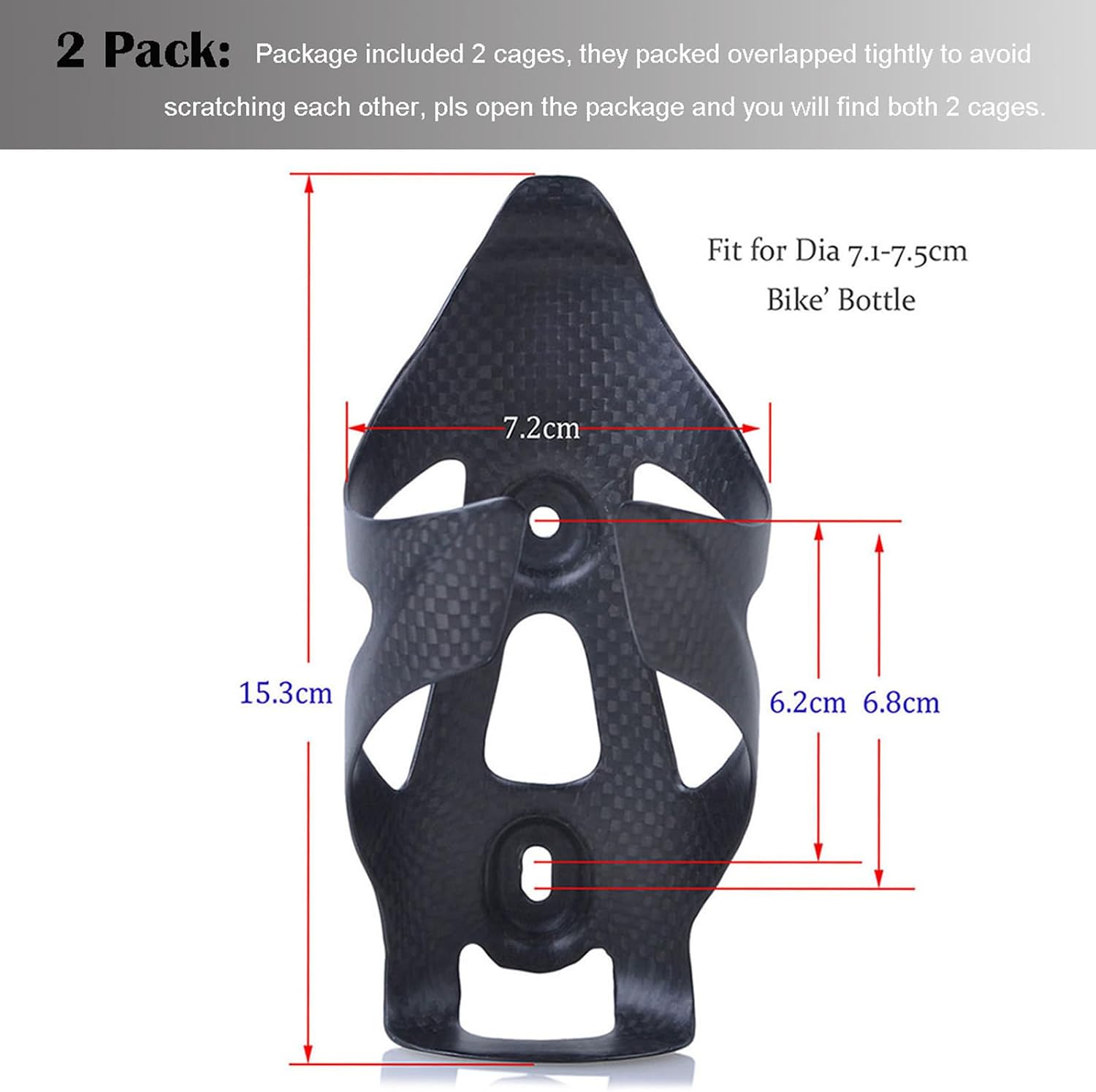 ThinkTop 2 Pack Ultra-Light Full Carbon Fiber Bike Water Bottle Cage Holder | Lightweight Bicycle Drink Water Cup Holder Bracket Rack for Road Bike