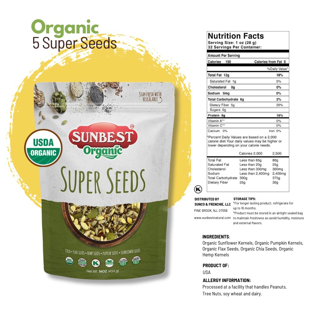 Sunbest Natural Organic Brown Sesame Seeds 32 oz.(2 lb) - USDA Organic, Non-GMO, Vegan, Gluten-free, Kosher - Fresh & Nutrient-Rich Snack, Topping, Baking - 2-Pack 16 oz