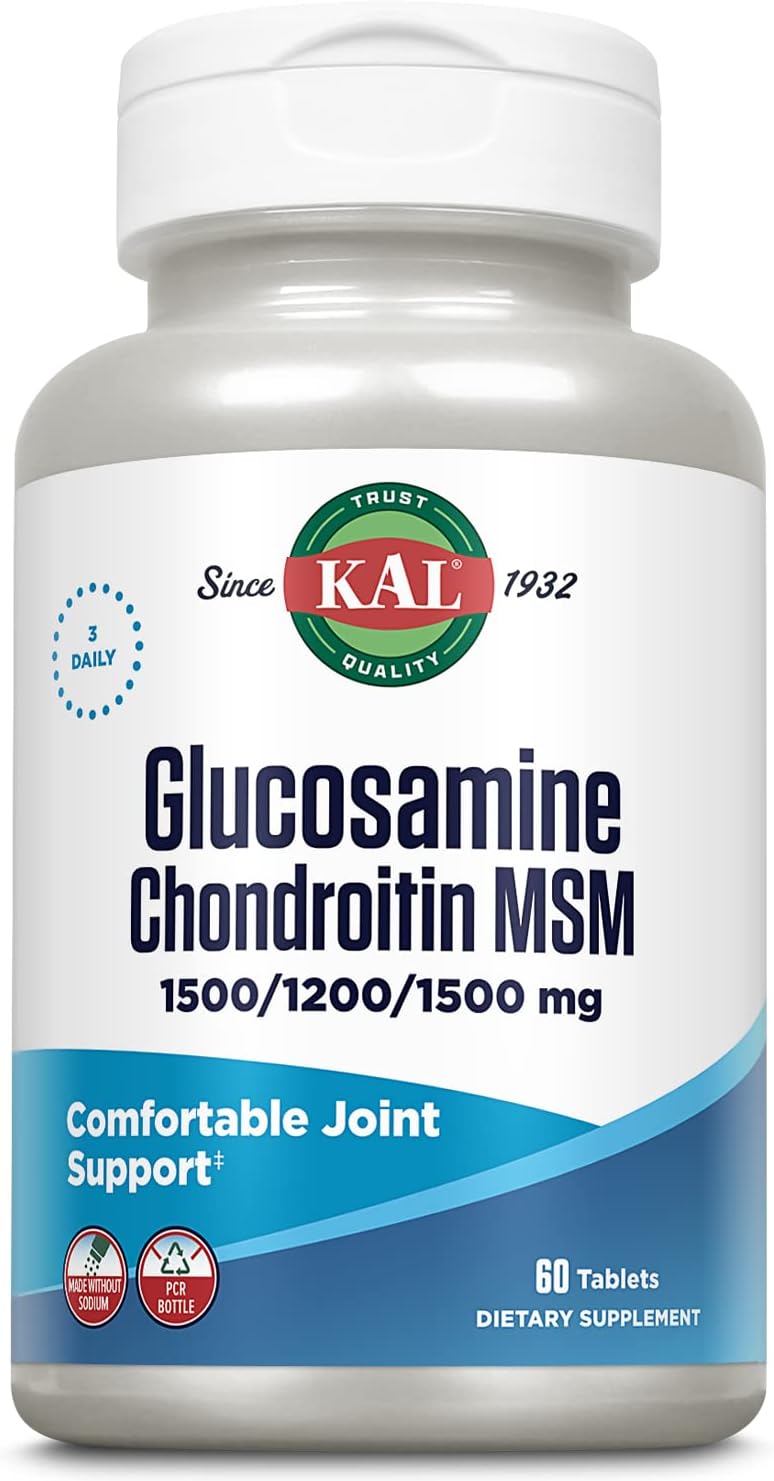 KAL Glucosamine Chondroitin MSM, Joint Support Supplement for Women and Men, 1500mg Glucosamine Sulfate, 1200mg Chondroitin, MSM, Rapid Disintegration, 60-Day Guarantee, 30 Servings, 90 Tablets