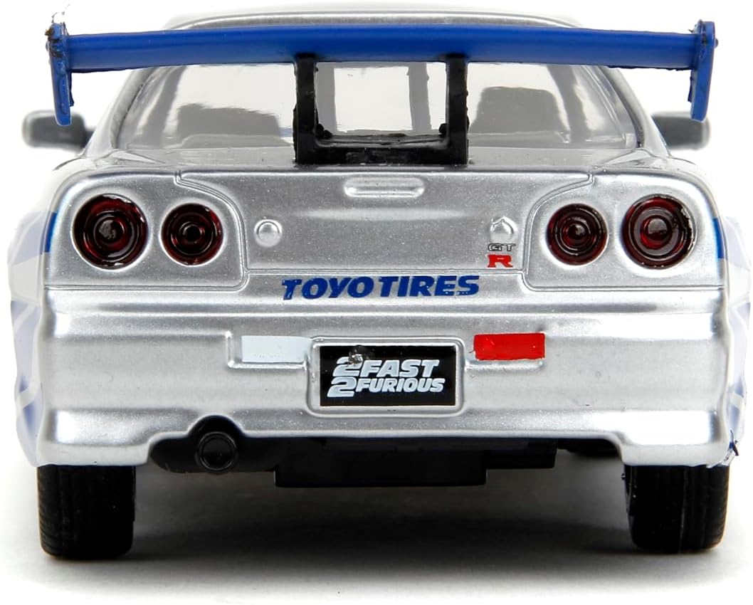 Jada Toys Fast & Furious 1:32 Brian's Nissan Skyline GT-R R34 Die-cast Car Silver/Blue, Toys for Kids and Adults