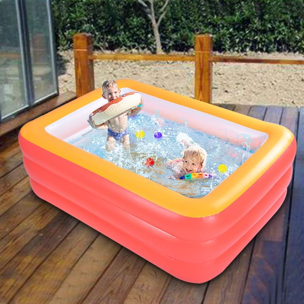 Inflatable Swimming Pool for Kids, 59" X 45" X 20" Kiddie Pools with Inflatable Soft Floor, Durable Blow Up Pools for Backyard