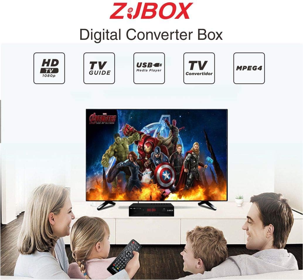 Digital TV Converter Box, ATSC Tv Tuner - ZJBOX for Analog HDTV Live 1080P with Recording&Playback, HDMI Output