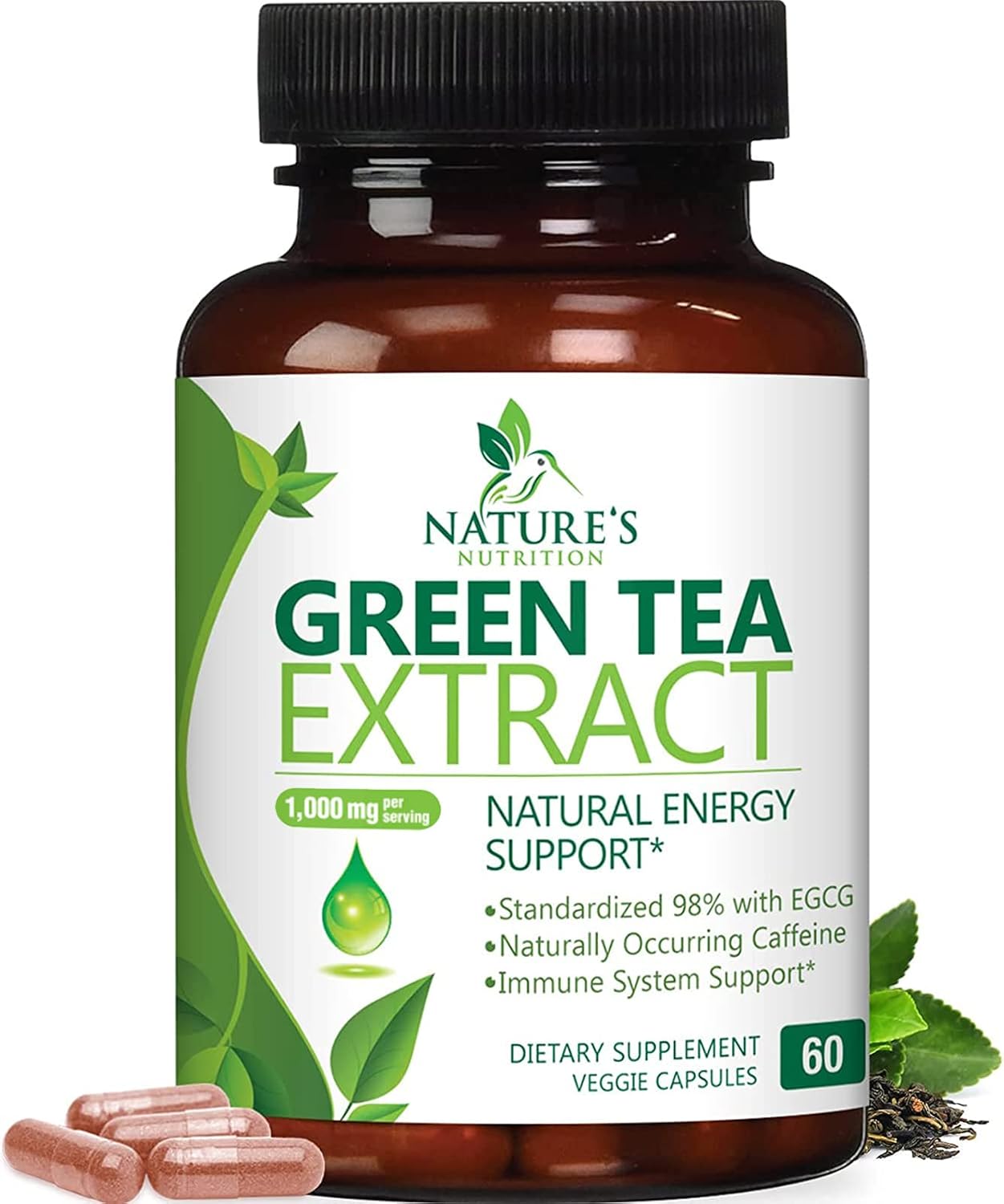 Green Tea Extract Capsules - 3X Strength Green Tea Extract 1000 mg Per Serving Pills with 45% EGCG & 98% Polyphenols for Natural Energy - Antioxidant Herbal Heart Support Supplement - 240 Capsules
