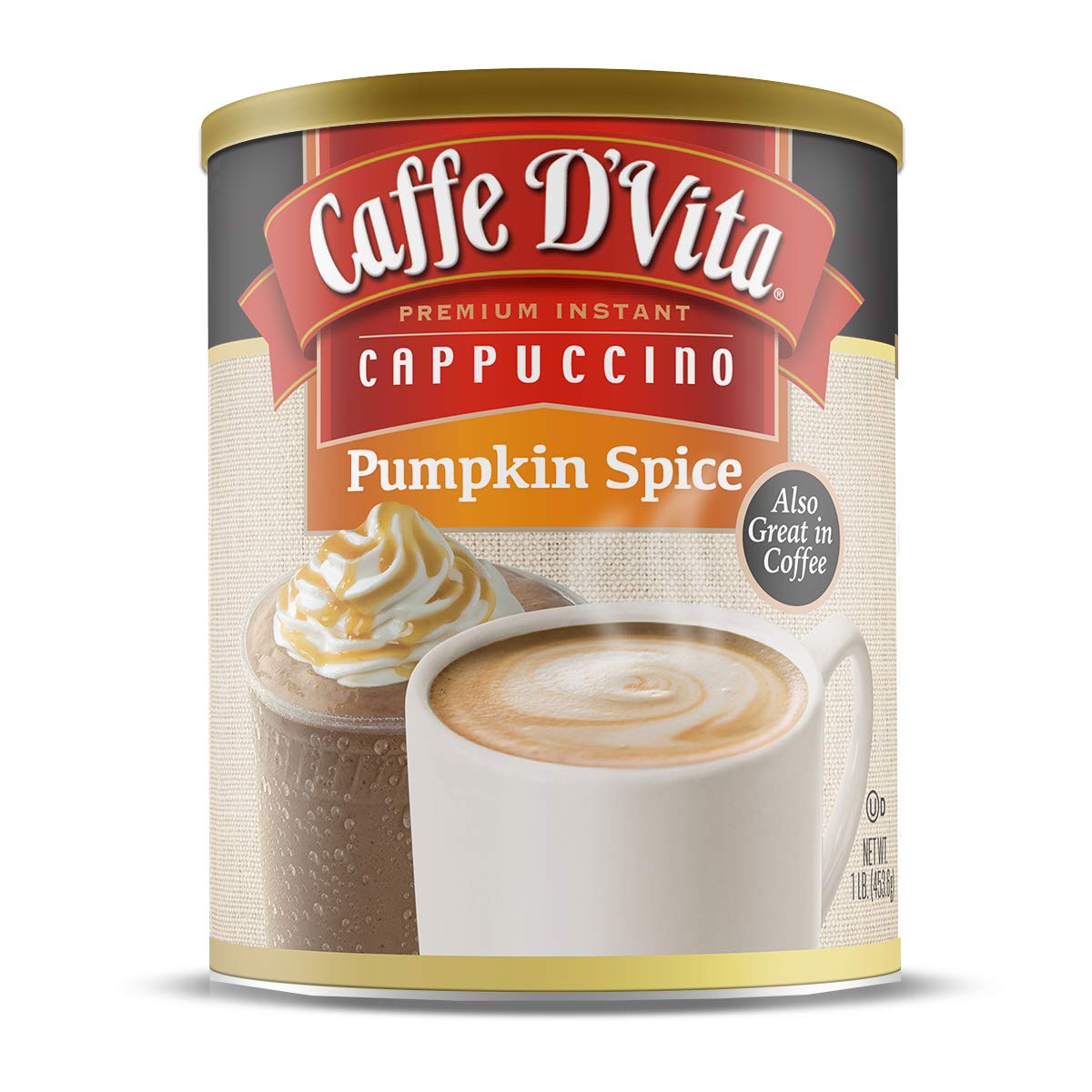 Caffe D'Vita Mocha Cappuccino Mix - 4 lb can (64 oz.) | Instant Cappuccino Mix, Gluten Free, No Cholesterol or Trans Fat, 99% Caffeine Free, Mocha