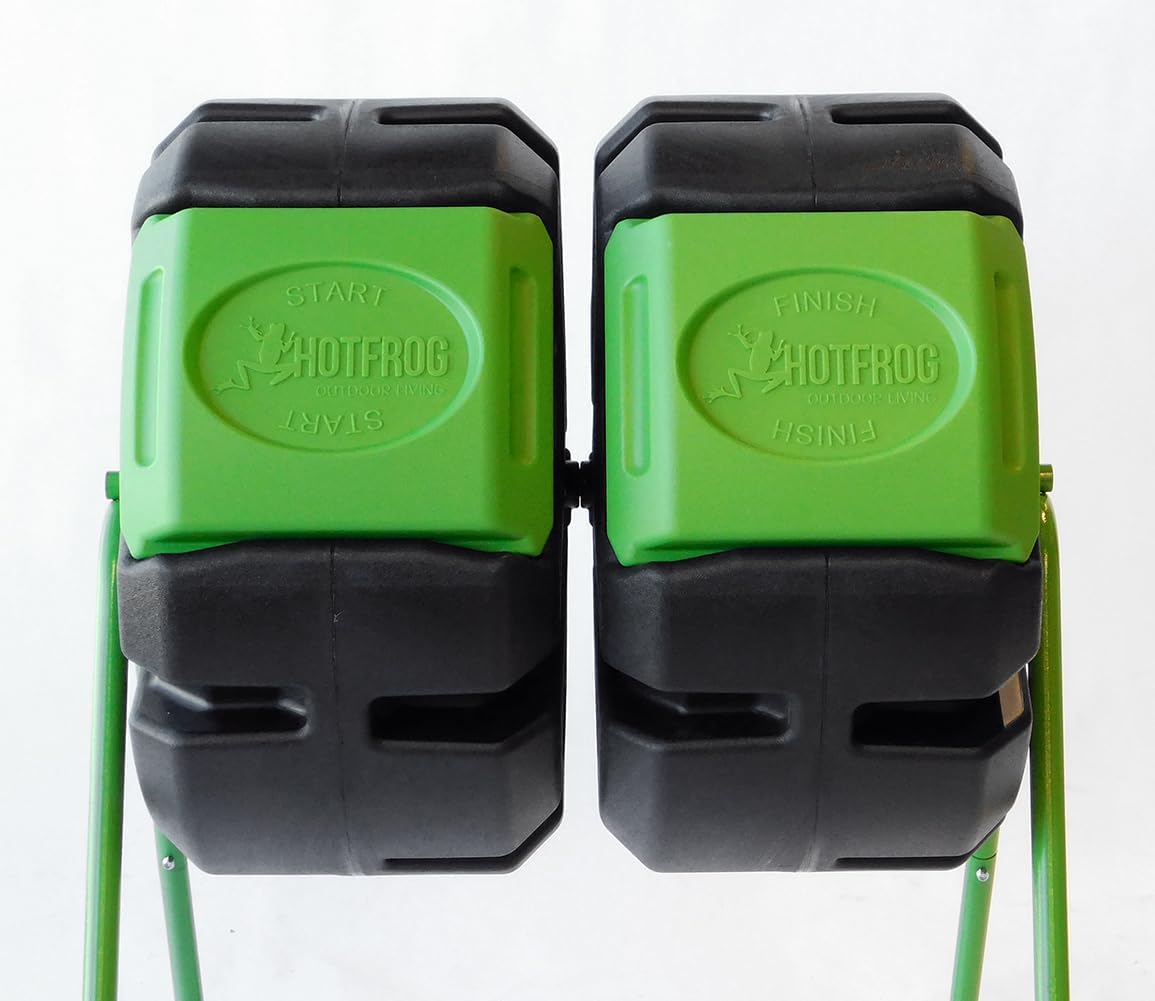 FCMP Outdoor HOTFROG 37-Gallon Dual-Chamber Tumbling Composter, Black/Green (HF-DBC4000) - UV-Inhibited, BPA-Free, Compost Bin for Garden