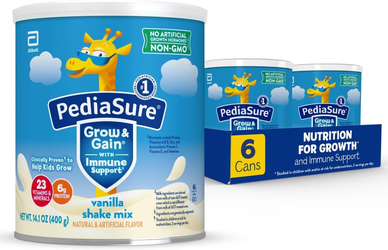 PediaSure Grow & Gain Shake Mix, 6g Protein, Vanilla, 14.1 oz Can, 3pk | 24 Servings, Great-Tasting Nutritional Shake Mix with Immune Support for Kids, 23 Vitamins & Minerals, Non-GMO & Gluten-Free