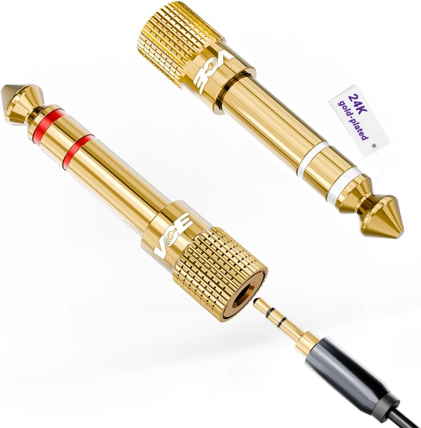 VCE 3.5mm to 1/4 Adapter Stereo Headphone Adapter, 24K Gold-Plated, 2-Pack | Seamless Audio Connection, Premium Sound Fidelity, Secure TRS Connection for Aux Cable, Guitar Amplifier, Headphone