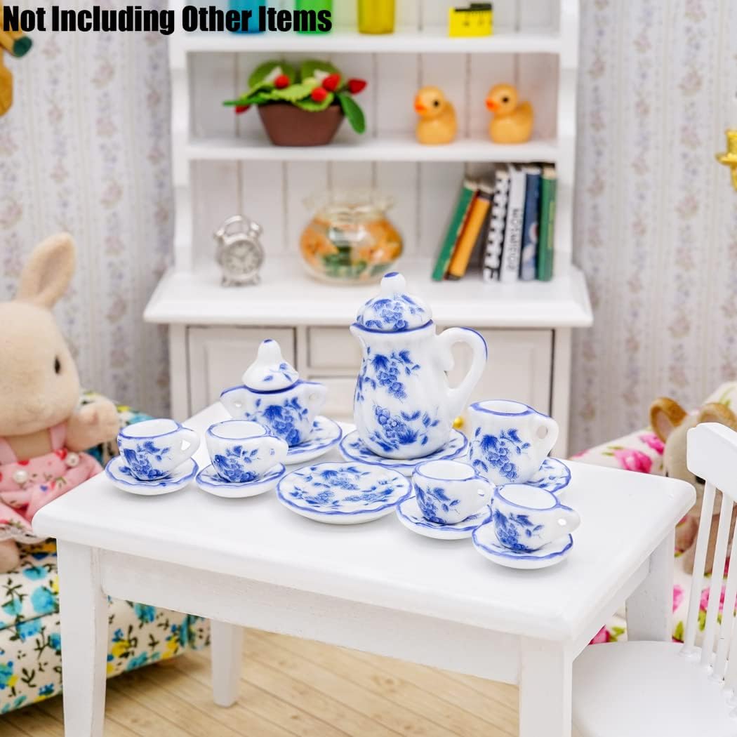 Odoria 1/12 Miniature Porcelain Tea Set 15Pcs Dollhouse Decoration Accessories, Grapes
