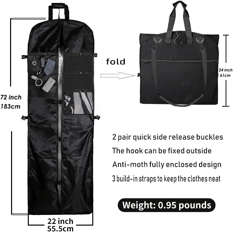 72" Tri-Fold Wedding Garment Bag for Long Dress & Gown,Hanging Travel Carry on Storage bag for Men Women