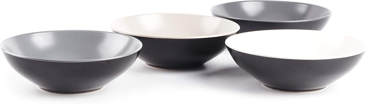 Stoneware Two-Tone Colors Life 16pc Dinner Set，Outside Shiny Black + Inside Matte Glaze Olive
