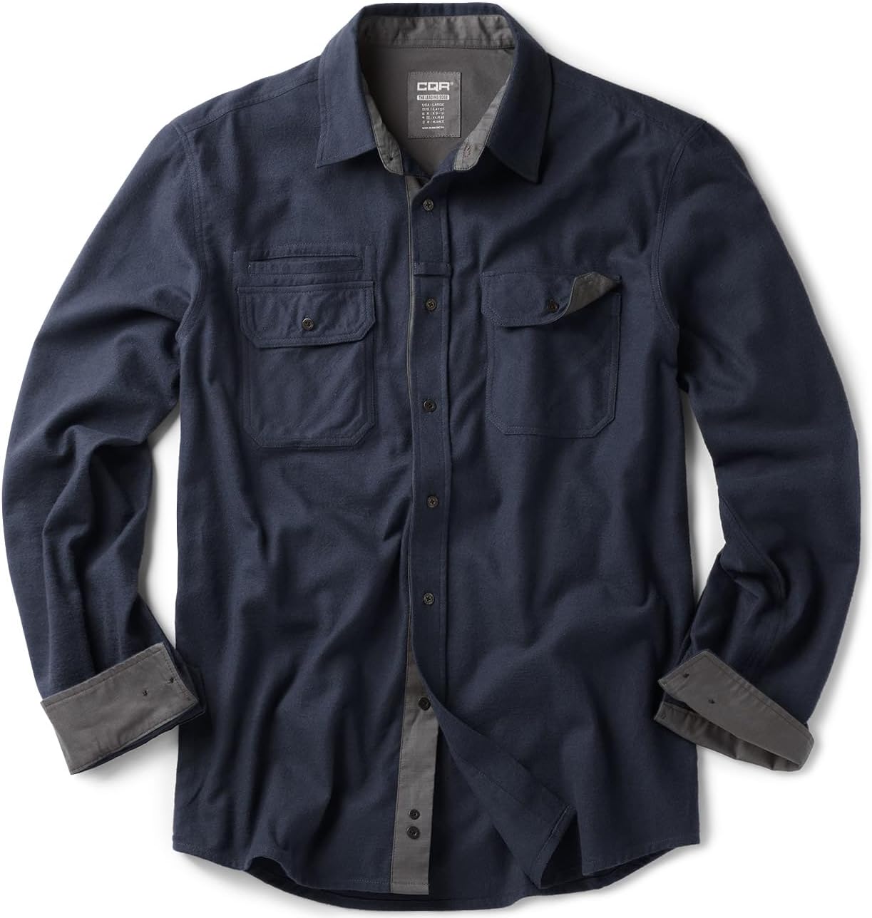 CQR Men's 100% All Cotton Button Down Flannel Shirts, Long Sleeve Brushed Warm Soft Casual Outdoor Plaid Shirt