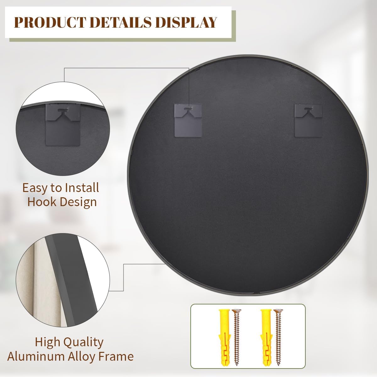 BEAUTYPEAK 24 Inch Round Mirror, Metal Frame Circle Mirror, White