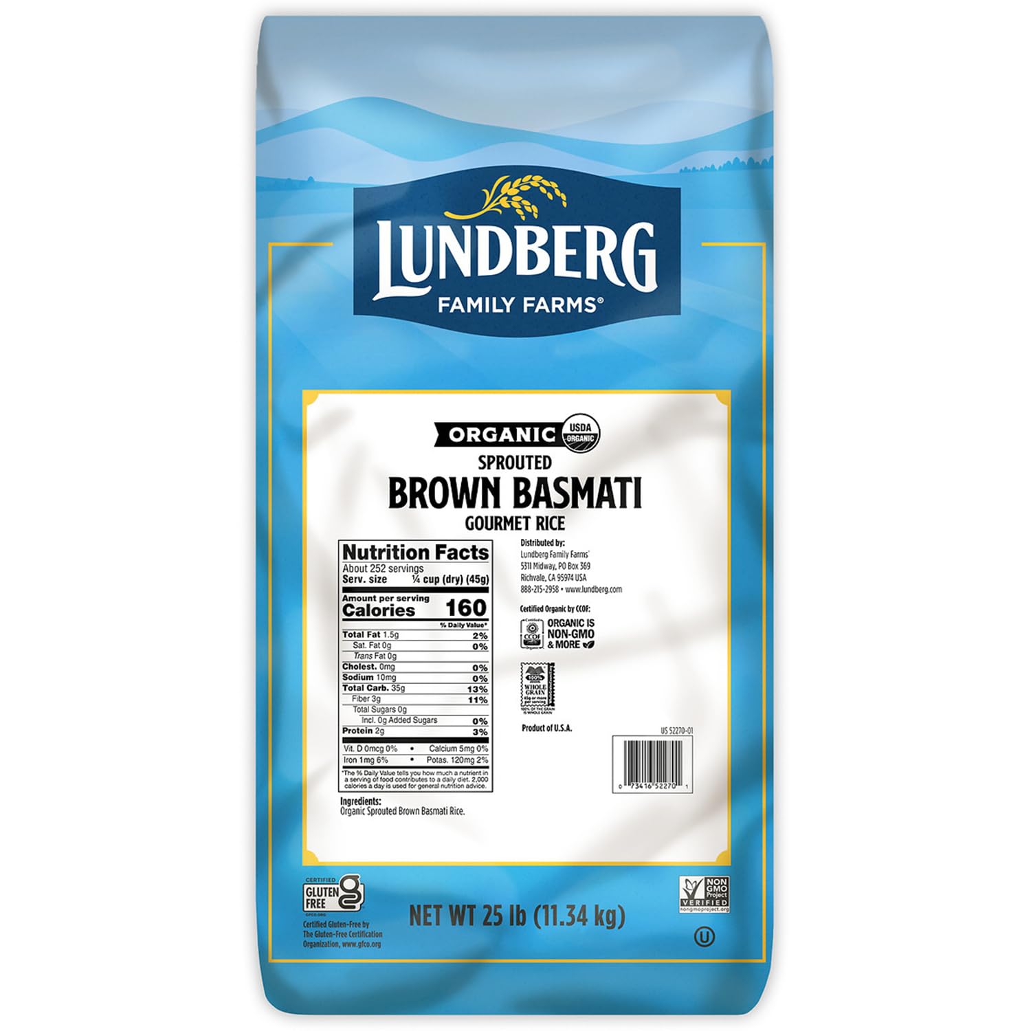 Lundberg Basmati Rice, Long Grain White Rice - Non-Sticky, Fluffy, Nutty, Aromatic Rice, Vegan Food, Healthy Meals, Gluten-Free, Grown in California, 64 Oz