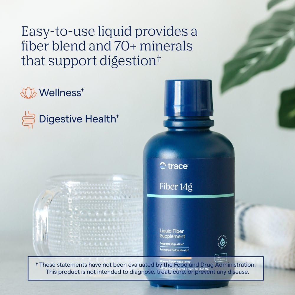 Trace Minerals Fiber Supplement 15 fl oz, 14g Soluble Prebiotic Fiber Drink | Supports gut flora balance, Contains ConcenTrace ionic minerals