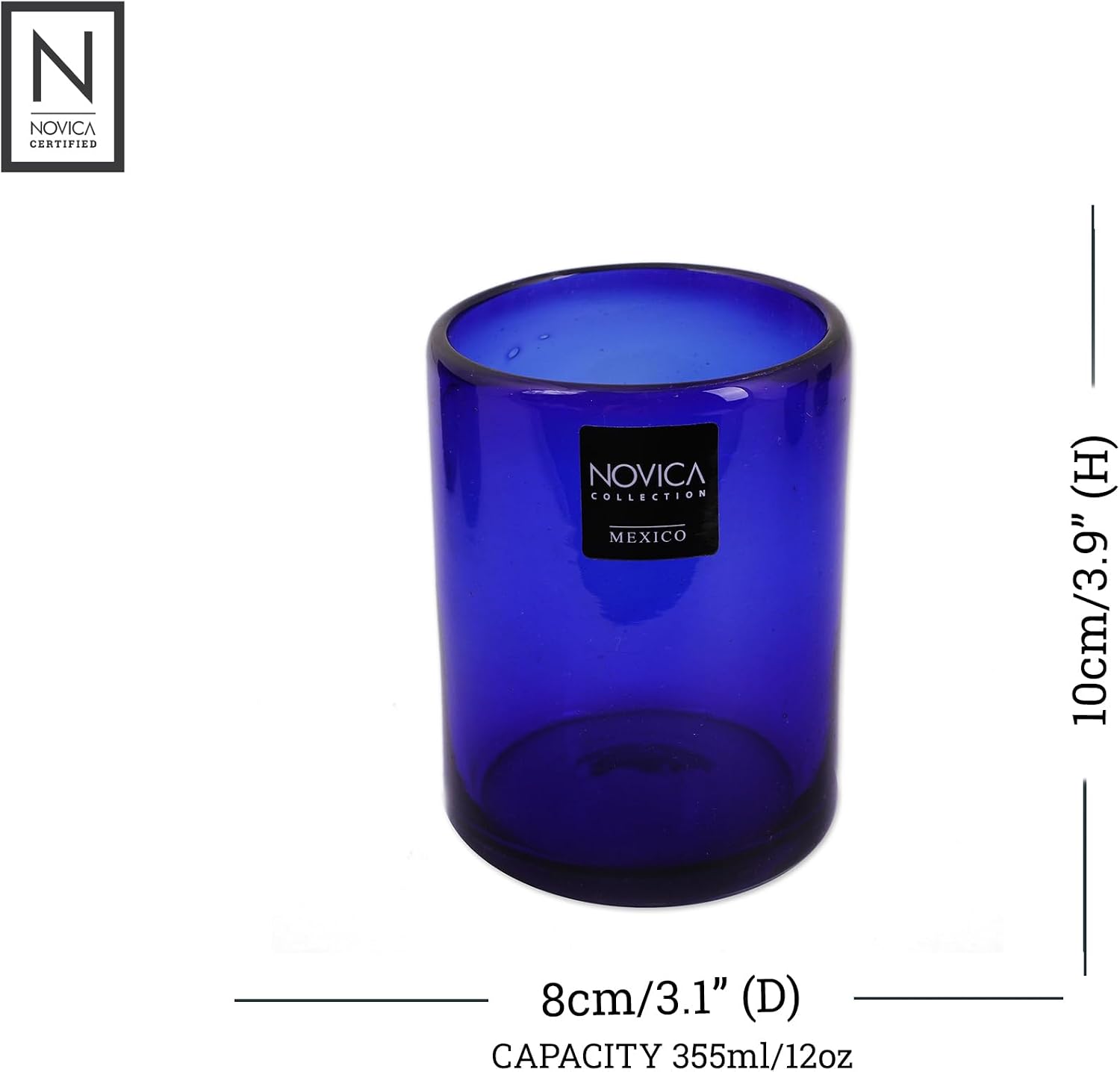 NOVICA Artisan Crafted Hand Blown Blue Recycled Glass Tumbler Glasses, 12 Oz 'Cobalt Dreams' (Set Of 6)