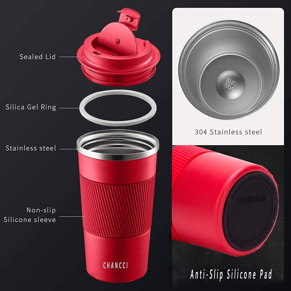16oz Travel Coffee Mug Spill Proof, Insulated Coffee Mug with Lid, Leakproof Coffee Tumbler, Stainless Steel Vacuum Coffee Cup for Hot/Cold Drinks