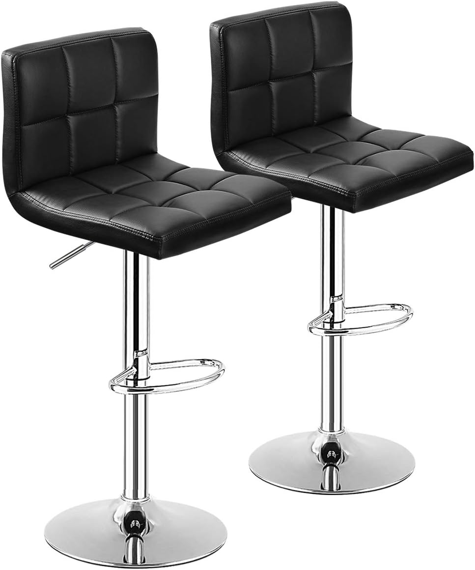 COSTWAY Bar Stool, Modern Swivel Adjustable Height PU Leather Barstools with Back, Square Armless Counter Height Bar Chair for Kitchen Island Dining Living Bistro Pub Counter, Black