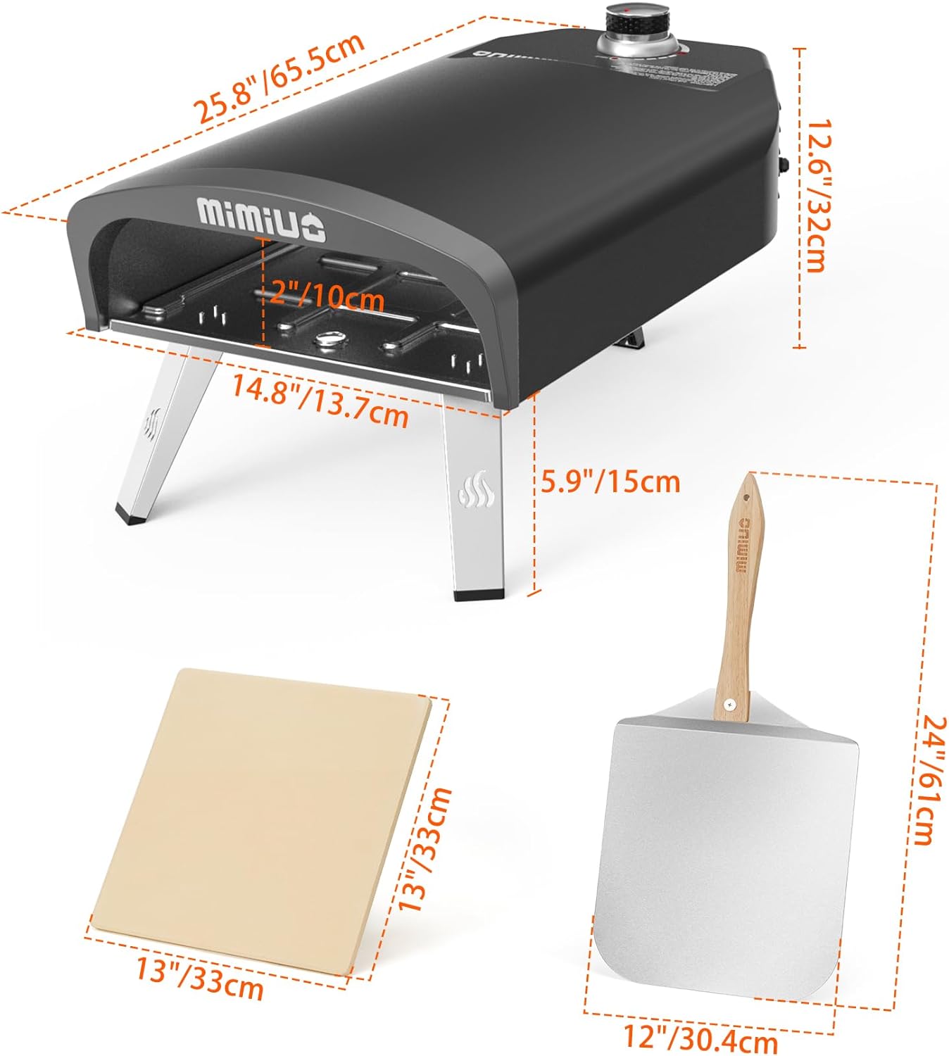 Mimiuo 12" Gas Pizza Oven Outdoor 33Lbs – 60S Bake, w/Stone, Peel & Cover