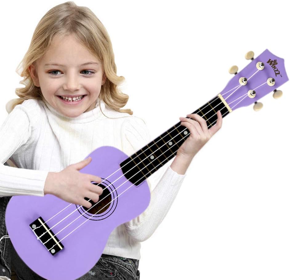 Winzz Soprano Ukulele Starter Kit For Beginners with Bag, Clip-On Tuner, Extra Strings, Strap, Plectrum, Fret Stickers, Chords Card, Polishing Cloth, Black