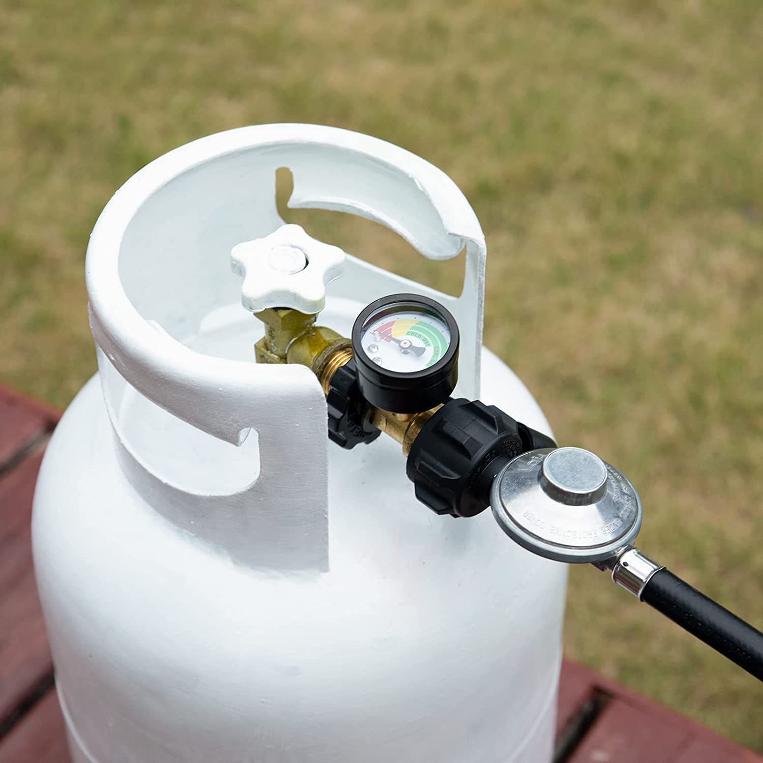GASPRO Universal Propane Tank Gauge, Fits for 5-100lb Propane Tank Cylinder, Propane Adapter with POL Connection for RV, Camper, Gas Grill, Fire Pit